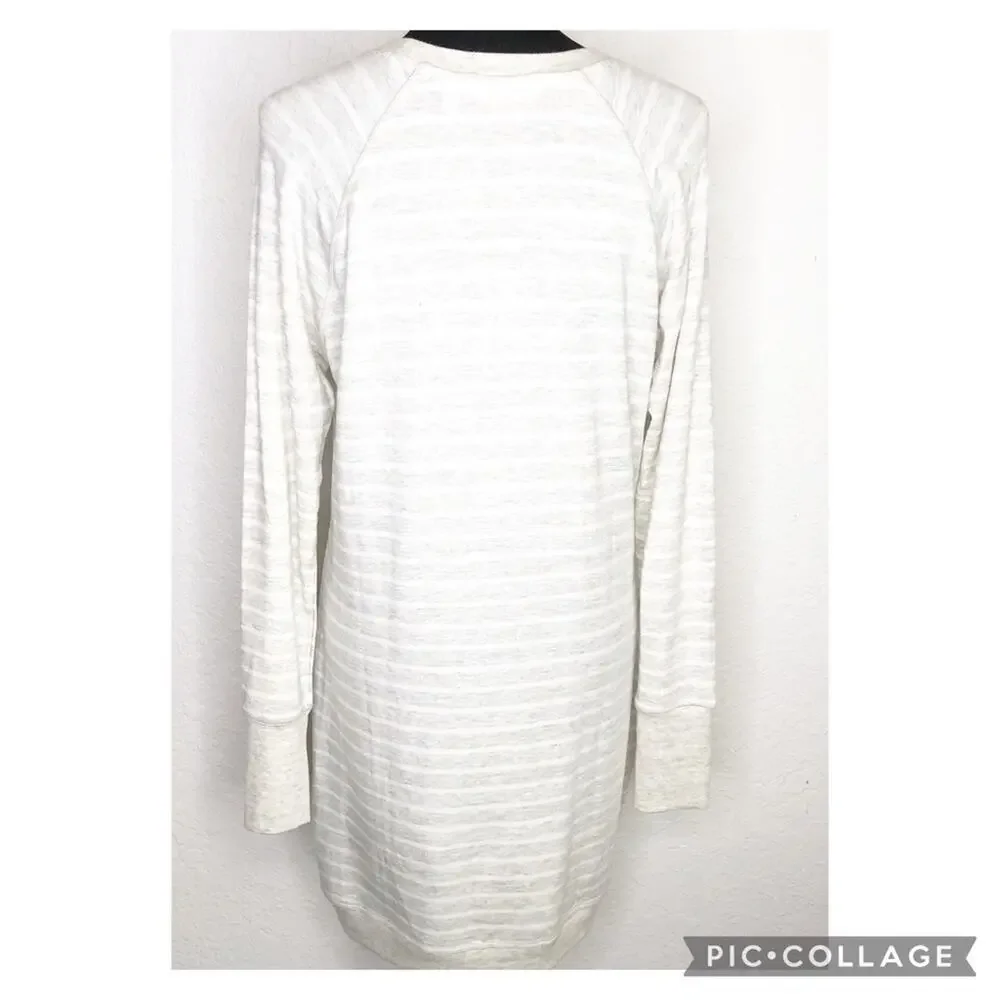 Athleta oatmeal white striped knit tunic asymmetrical hem dress size Medium